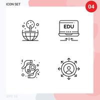 4 Universal Filledline Flat Colors Set for Web and Mobile Applications earth protection laptop education woman Editable Vector Design Elements