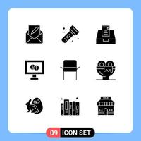 Universal Icon Symbols Group of 9 Modern Solid Glyphs of home chair torch tablet medical Editable Vector Design Elements