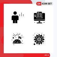 4 Thematic Vector Solid Glyphs and Editable Symbols of analytics flag graph web page space Editable Vector Design Elements