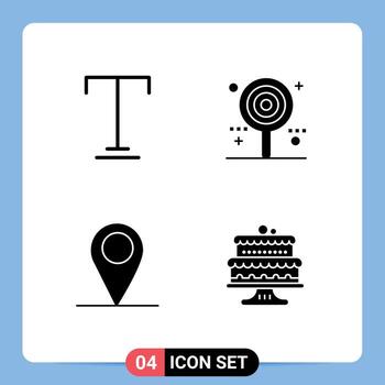 Pictogram Set of 4 Simple Solid Glyphs of font location candy lollipop baked Editable Vector Design Elements