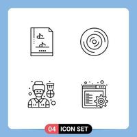 4 Universal Line Signs Symbols of file document soldier disc cd browser Editable Vector Design Elements