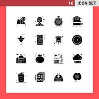 Modern Set of 16 Solid Glyphs and symbols such as drink monoblock cycle computer code Editable Vector Design Elements