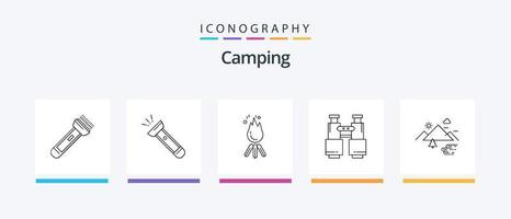 Camping Line 5 Icon Pack Including army. gps. camp. bonfire. Creative Icons Design vector