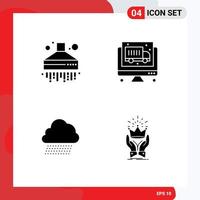 Pack of 4 Modern Solid Glyphs Signs and Symbols for Web Print Media such as extractor spring computer sky rain honor Editable Vector Design Elements