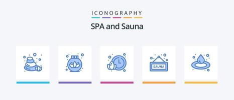 paquete de iconos sauna azul 5 que incluye . sauna. mirar. inclinarse. etiqueta. diseño de iconos creativos vector