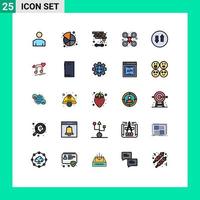 User Interface Pack of 25 Basic Filled line Flat Colors of down drone robot brick drone camera cam Editable Vector Design Elements