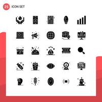 Set of 25 Vector Solid Glyphs on Grid for signal analytic camera lamp bulb Editable Vector Design Elements