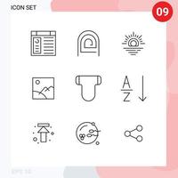 9 User Interface Outline Pack of modern Signs and Symbols of briefs sun reader picture image Editable Vector Design Elements