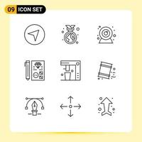 Set of 9 Modern UI Icons Symbols Signs for fast food coffee maker web cam programming development Editable Vector Design Elements