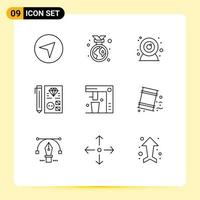 Set of 9 Modern UI Icons Symbols Signs for fast food coffee maker web cam programming development Editable Vector Design Elements