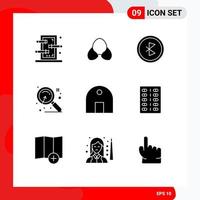 Modern Set of 9 Solid Glyphs Pictograph of search market clothing magnify network Editable Vector Design Elements