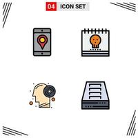 Set of 4 Modern UI Icons Symbols Signs for mobile disc location halloween thinking Editable Vector Design Elements