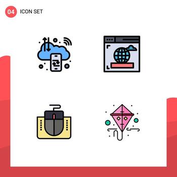 Pack of 4 Modern Filledline Flat Colors Signs and Symbols for Web Print Media such as business interface c digital internet computer Editable Vector Design Elements