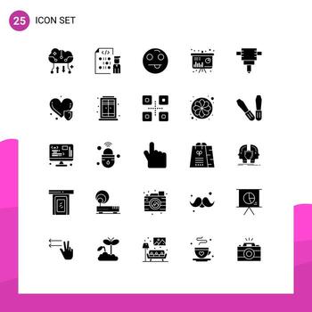 Group of 25 Solid Glyphs Signs and Symbols for jackhammer sales programmer presentation happy Editable Vector Design Elements
