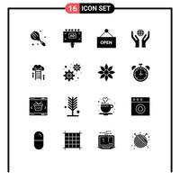 Group of 16 Modern Solid Glyphs Set for upload cloud signboard world care Editable Vector Design Elements