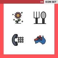 Mobile Interface Filledline Flat Color Set of 4 Pictograms of sub flower dial spring spoon australia Editable Vector Design Elements