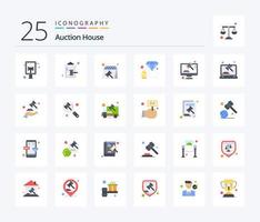 Auction 25 Flat Color icon pack including online. justice. calendar. hammer. investment vector