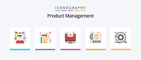 Product Management Flat 5 Icon Pack Including manufacturing. conveyor. scale. system. monitoring. Creative Icons Design vector