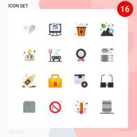 Mobile Interface Flat Color Set of 16 Pictograms of education mission cinema growth business Editable Pack of Creative Vector Design Elements