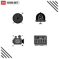 Pack of 4 Modern Solid Glyphs Signs and Symbols for Web Print Media such as target film focus food retro Editable Vector Design Elements