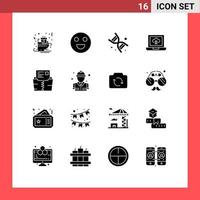 16 Universal Solid Glyphs Set for Web and Mobile Applications document zip bio badge achievements Editable Vector Design Elements