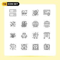 Set of 16 Modern UI Icons Symbols Signs for pencil paint circular grid brush been Editable Vector Design Elements