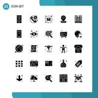 Mobile Interface Solid Glyph Set of 25 Pictograms of building pin cycle location finder location Editable Vector Design Elements