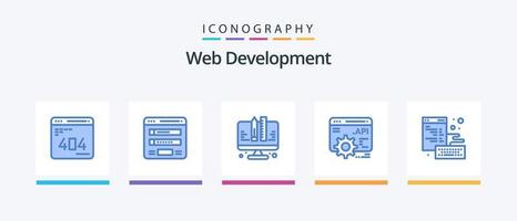 paquete de iconos azul 5 de desarrollo web que incluye navegador. concepto de API. mapa del sitio API. planificación. diseño de iconos creativos vector