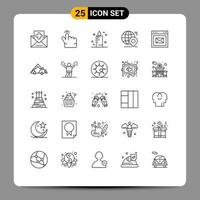 Modern Set of 25 Lines and symbols such as message location candle pin earth Editable Vector Design Elements