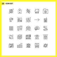 25 User Interface Line Pack of modern Signs and Symbols of folder control candy technology server Editable Vector Design Elements