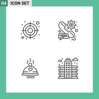 Pack of 4 creative Filledline Flat Colors of audience food call setting love Editable Vector Design Elements