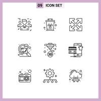 Outline Pack of 9 Universal Symbols of machine speech trash success search Editable Vector Design Elements