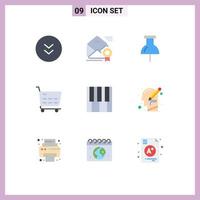 9 iconos creativos signos y símbolos modernos de teclado de piano boletín carrito de compras comercio electrónico elementos de diseño vectorial editables vector