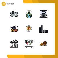 Mobile Interface Filledline Flat Color Set of 9 Pictograms of light bulb valentine center bulb box Editable Vector Design Elements