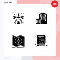 Modern Set of 4 Solid Glyphs Pictograph of gear navigate architecture direction baby Editable Vector Design Elements