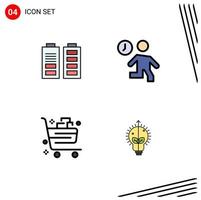 Pictogram Set of 4 Simple Filledline Flat Colors of acumulator basket full office cart Editable Vector Design Elements