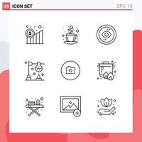 Pictogram Set of 9 Simple Outlines of image science eye experiment burner Editable Vector Design Elements