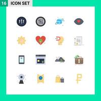 16 Universal Flat Color Signs Symbols of day gear planet setting human Editable Pack of Creative Vector Design Elements