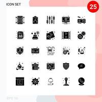 25 Universal Solid Glyphs Set for Web and Mobile Applications warning error document alert audio Editable Vector Design Elements