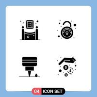 4 Universal Solid Glyphs Set for Web and Mobile Applications art mechanic painting unsafe finance Editable Vector Design Elements