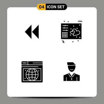 4 Thematic Vector Solid Glyphs and Editable Symbols of control seo video keys webpage Editable Vector Design Elements