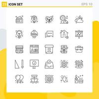 25 Universal Line Signs Symbols of moon cloud heart ui in Editable Vector Design Elements