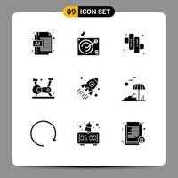 9 Thematic Vector Solid Glyphs and Editable Symbols of project business marshmallow rocket gym Editable Vector Design Elements