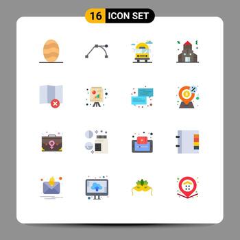 Pictogram Set of 16 Simple Flat Colors of blackboard map bus delete church Editable Pack of Creative Vector Design Elements