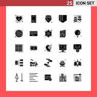 Set of 25 Vector Solid Glyphs on Grid for harvest shield android security supermarket Editable Vector Design Elements