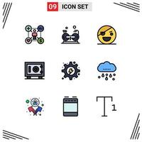 Mobile Interface Filledline Flat Color Set of 9 Pictograms of safe deposit gym scary monster Editable Vector Design Elements