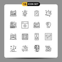 Set of 16 Modern UI Icons Symbols Signs for mouse drying plan clothes economics Editable Vector Design Elements