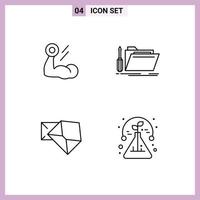 4 User Interface Line Pack of modern Signs and Symbols of biceps service muscle tool mail Editable Vector Design Elements