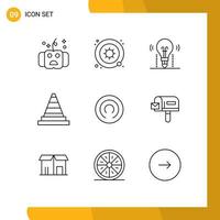 Set of 9 Vector Outlines on Grid for tools construction science cone solution Editable Vector Design Elements