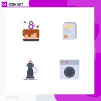 Mobile Interface Flat Icon Set of 4 Pictograms of cake party chess celebrate report knight Editable Vector Design Elements